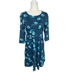 Title Nine Dream 3/4 Sleeve Dress Happy Days Floral Blue Sz L Adventure Travel